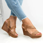 Women's summer casual slip-on wedge high heels in neutral tones, stylish and comfortable for everyday wear