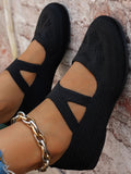 Women's breathable knit Mary Jane slip-on loafers with strap, comfortable flat shoes by Trendsi, perfect for casual wear.