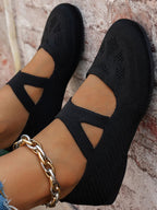 Women's breathable knit Mary Jane slip-on loafers with strap, comfortable flat shoes by Trendsi, perfect for casual wear.