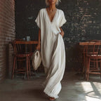 Lace-trimmed loose linen cotton long dress for women, casualwear by FitiqueFit, shown with a relaxed fit and delicate lace details.
