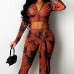 Ladies' casualwear pants set by FitiqueFit featuring autumn-winter scale print, perfect for stylish seasonal comfort.
