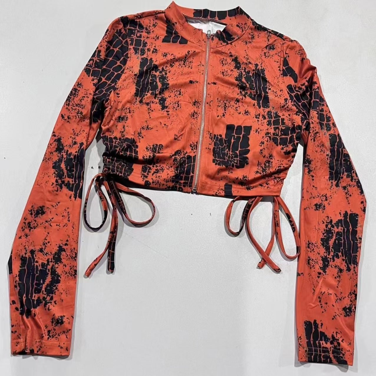 Ladies' fashion printed autumn winter casual wear pants set by FitiqueFit, featuring a scale pattern and comfortable fit for chilly days.