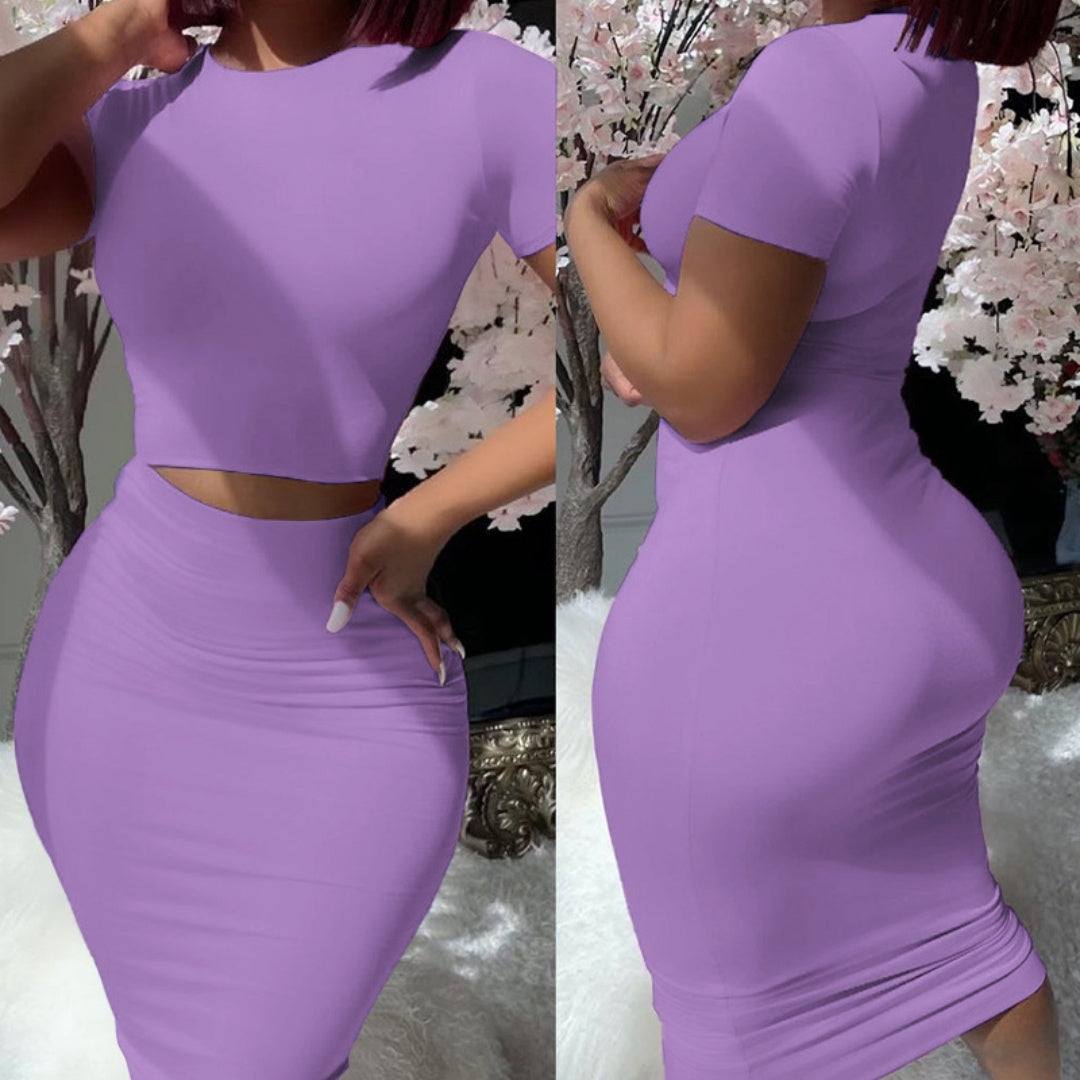 Fitted Dress WearSolid Color Short Sleeve Top Suit Tight Midi Fitted Dress  Wear .Unleash your inner fashionista with our Solid Color Short Sleeve Top Suit Tight Midi Dress! Made froDressPlush Fashions ShopPlush Fashion Shop