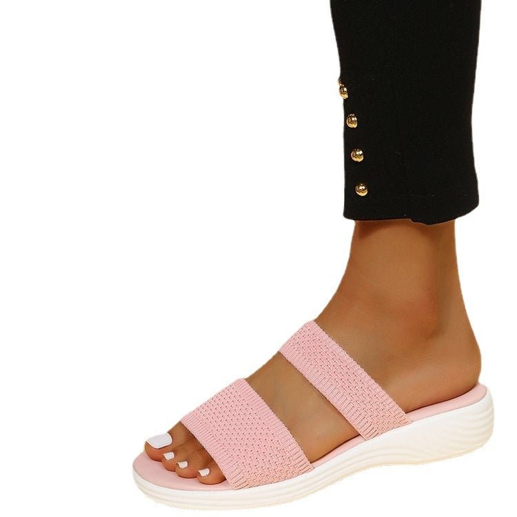 Large size Fly Woven Mesh LadyShow.Store casual outdoor platform beach sandals with woven design and sturdy sole.