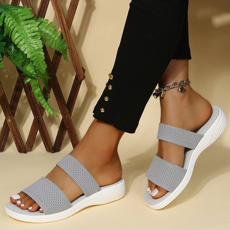 Large size fly woven mesh casual outdoor platform beach sandals for women by LadyShow.Store, featuring comfortable open-toe design.