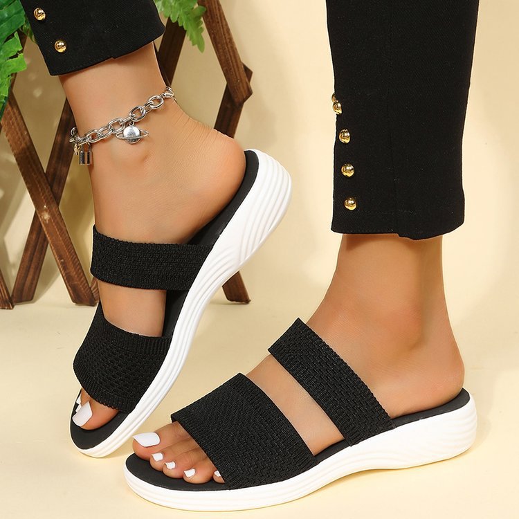 Large size LadyShow.Store fly woven mesh casual outdoor platform beach sandals with open toe and thick sole.