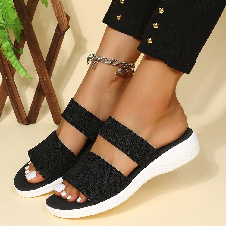 Large size LadyShow.Store fly woven mesh casual outdoor platform beach sandals with open toe and chunky sole.