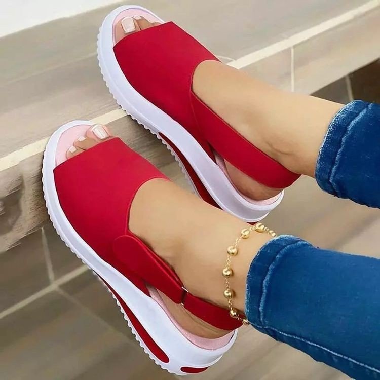Large size thick sole women's casual fish mouth sandals with velcro, heightening single shoes by LadyShow.Store