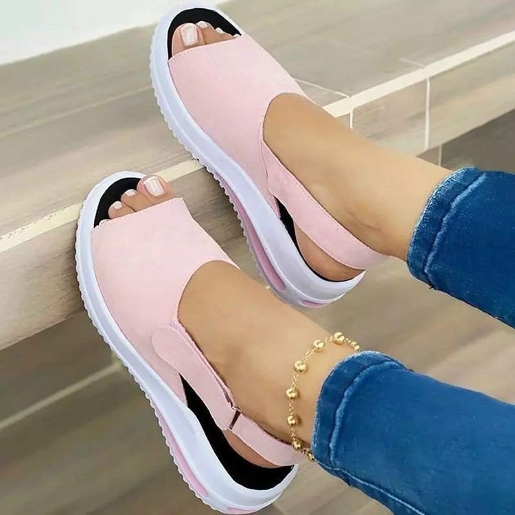 Large size thick sole women's casual fish mouth sandals with Velcro closure, heightening single shoes by LadyShow.Store.