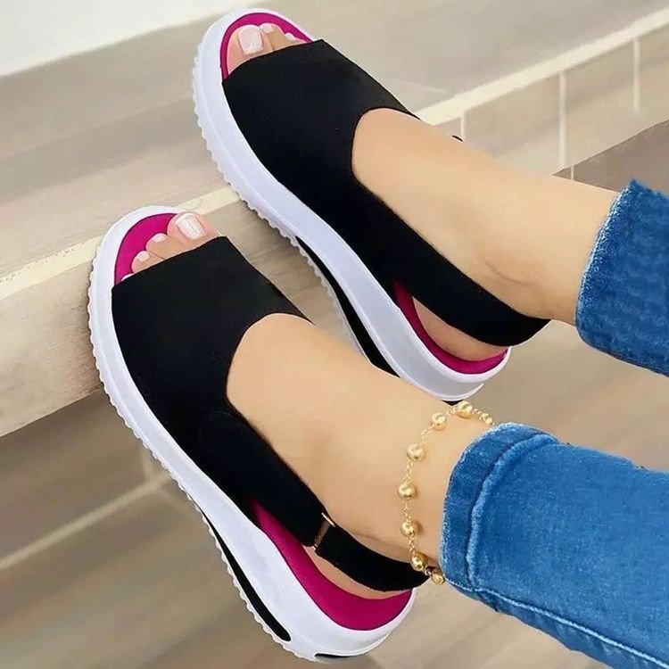 Large-size thick sole women’s casual fish mouth sandals with Velcro closure, heightening single shoes by LadyShow.Store.