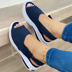 Large size thick sole women's casual fish mouth sandals with Velcro, heightening single shoes by LadyShow.Store.