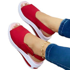 Large women's thick sole heightening Velcro casual fish mouth sandals with single shoe design by LadyShow.Store