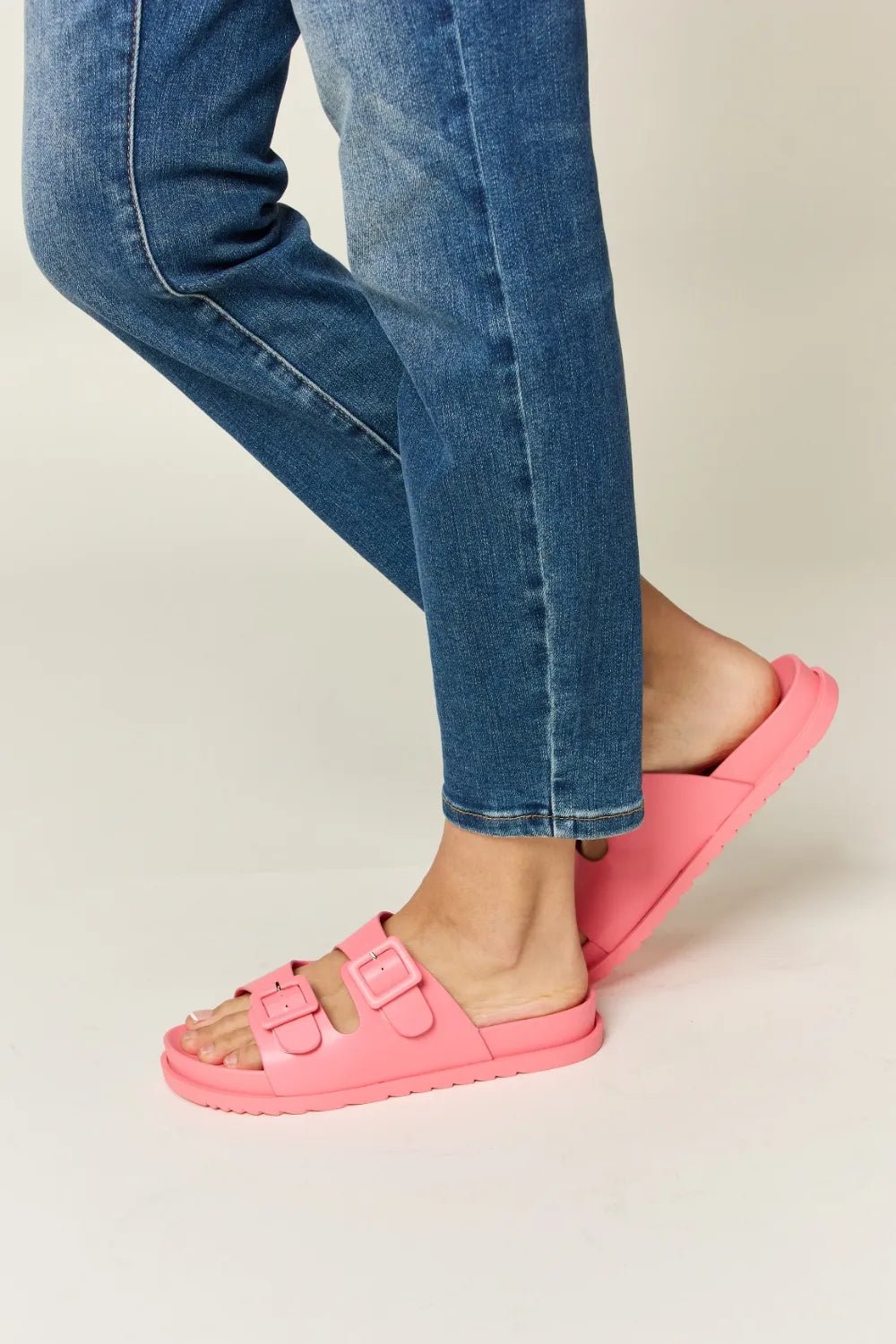 Legend Women's double buckle open toe sandals by Plush Fashion Hub, featuring a stylish design and comfortable summer footwear.
