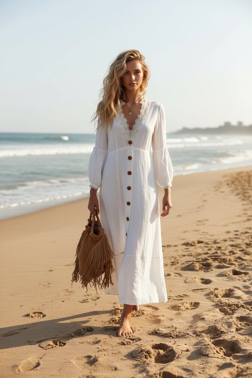 White long-sleeve casual shirt from FitiqueFit, featuring a chic and stylish design suitable for everyday wear.