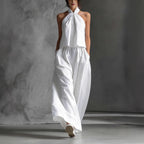 Casual FitiqueFit sleeveless top and wide-leg pants two-piece set, relaxed fit, perfect for comfortable everyday wear.