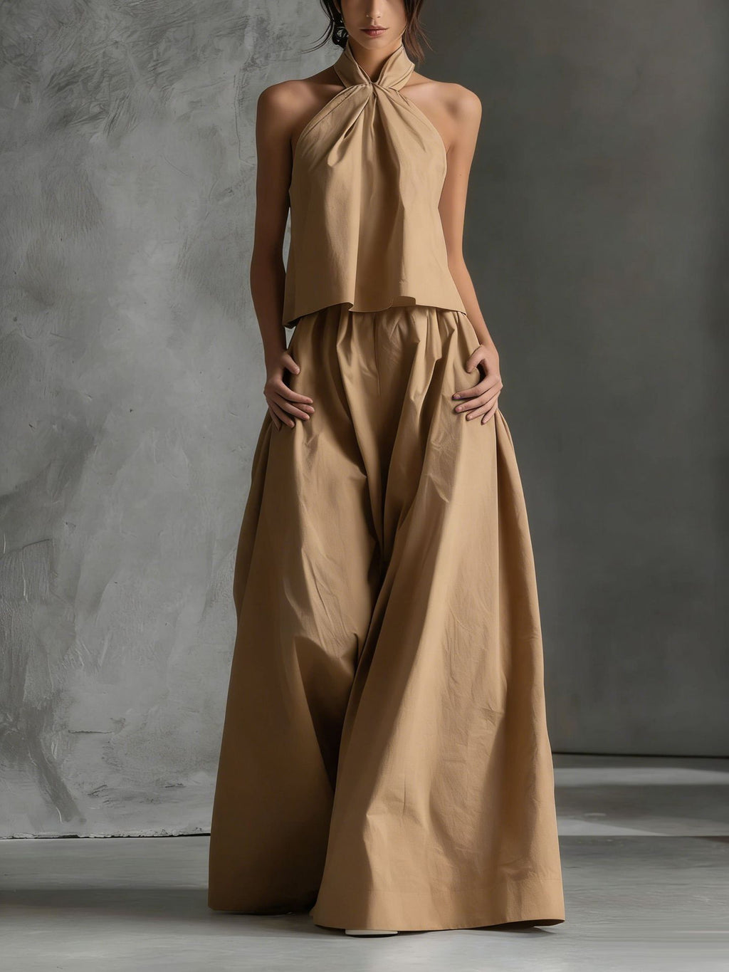 Casual FitiqueFit sleeveless top and wide-leg pants two-piece set, relaxed fit, perfect for comfortable everyday wear.