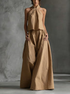 Casual FitiqueFit sleeveless top and wide-leg pants two-piece set, relaxed fit, perfect for comfortable everyday wear.