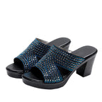 Women rhinestone platform high heels with thick heels and open-toe sandal design, stylishly crafted by Trendy Attic Store01.
