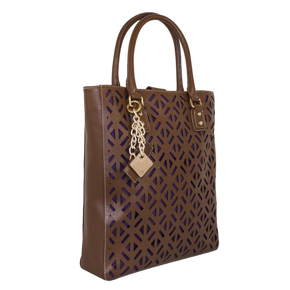 Chocolate luminous leather bag by LadyShow.Store, showcasing a stylish, soft leather design with a sleek shape and subtle shine.