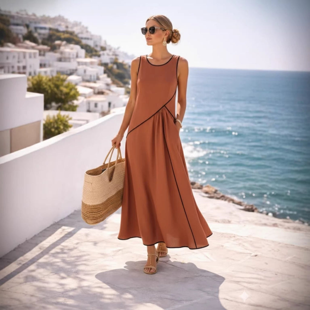 Mediterranean contrast color vacation dress by FitiqueFit in 7 colors, casualwear, available in sizes S to 3XL.
