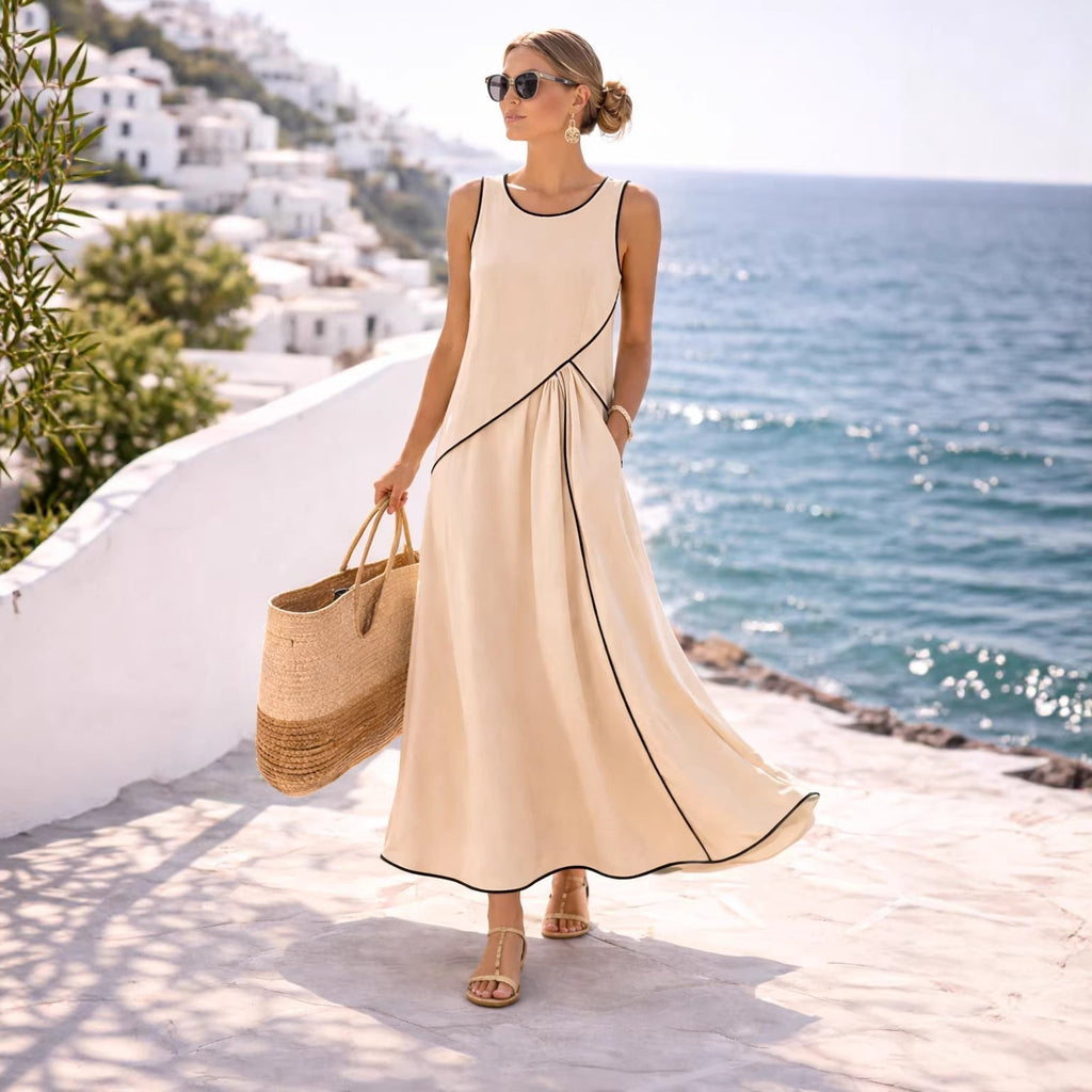 Mediterranean contrast color vacation dress by FitiqueFit in various colors, casualwear, size S to 3XL, lightweight and stylish.