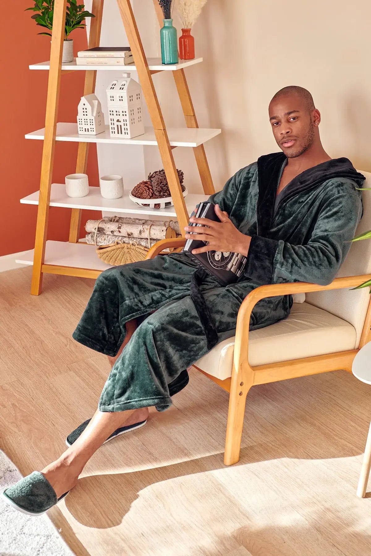Men’s plush hooded robe from Lotus Linen, featuring ultra-soft fabric, cozy hood, and comfortable fit for everyday wear.