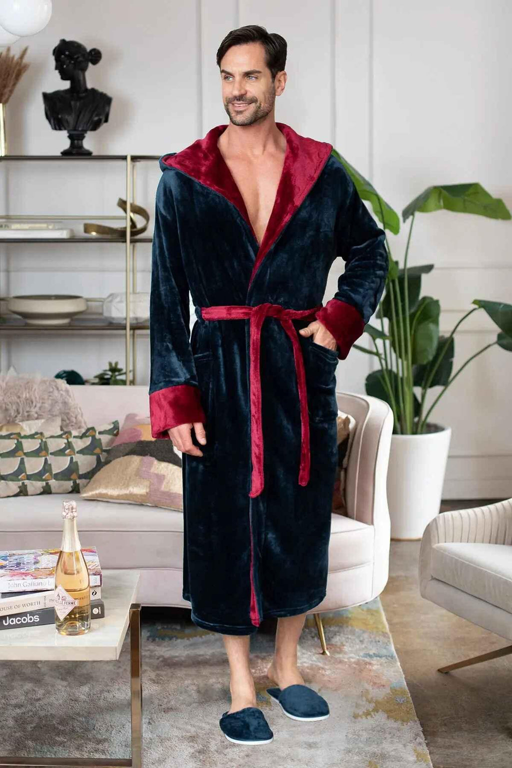 Men’s plush hooded robe by Lotus Linen, featuring ultra-soft fabric and cozy comfort for everyday wear.
