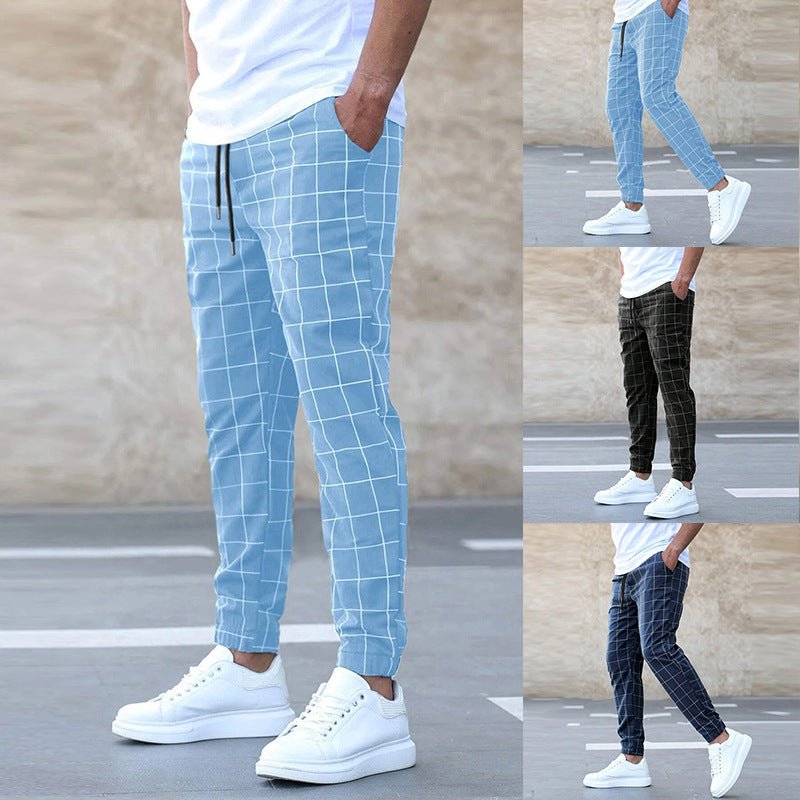 Men's casual plaid print drawstring trousers by FitiqueFit, featuring a relaxed fit and stylish design, perfect for everyday wear.