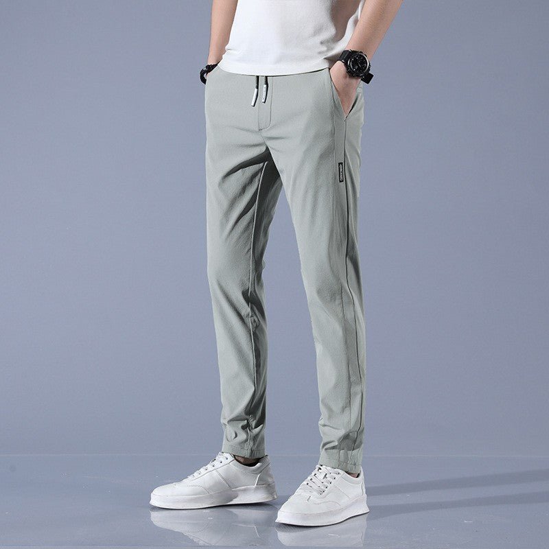 Men's Ice Silk Plus Size Straight-Leg Pants by FitiqueFit, casualwear in lightweight, smooth ice silk fabric with a straight-leg fit.