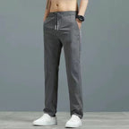 Men's Ice Silk Plus Size Straight-Leg Pants from FitiqueFit, casualwear in cool, smooth fabric with a relaxed straight-leg fit.