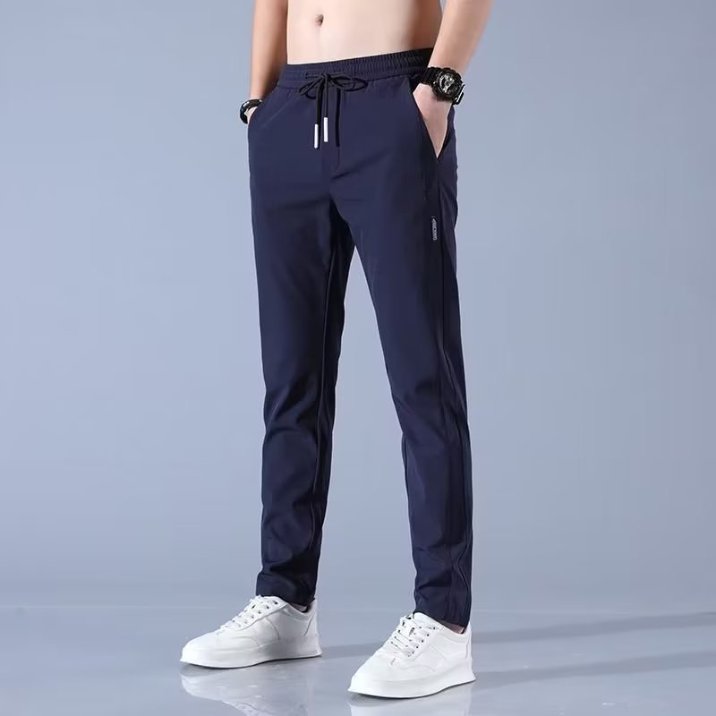 Men's Ice Silk Plus Size Straight-Leg Pants by FitiqueFit, casualwear in breathable ice silk fabric, relaxed fit and comfortable design.