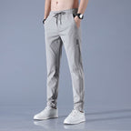 Men's Ice Silk Plus Size Straight-Leg Casual Pants by FitiqueFit, smooth fabric, relaxed fit, and casual style for comfortable wear.