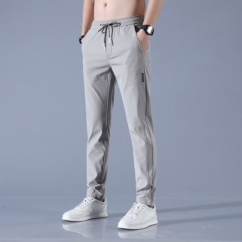 Men's Ice Silk Plus Size Straight-Leg Casual Pants by FitiqueFit, smooth fabric, relaxed fit, and casual style for comfortable wear.