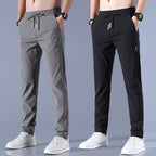 Men's Ice Silk Plus Size Straight-Leg Pants in casualwear style, featuring smooth fabric and relaxed fit from FitiqueFit.