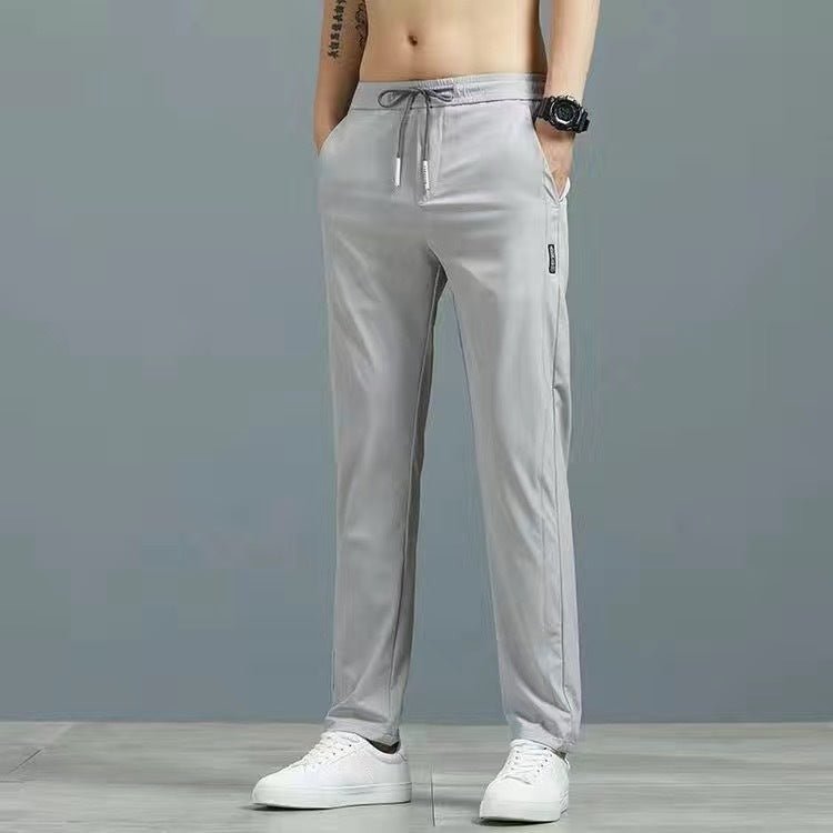 Men's Ice Silk Plus Size Straight-Leg Casual Pants by FitiqueFit, lightweight and comfortable fabric with a relaxed fit.