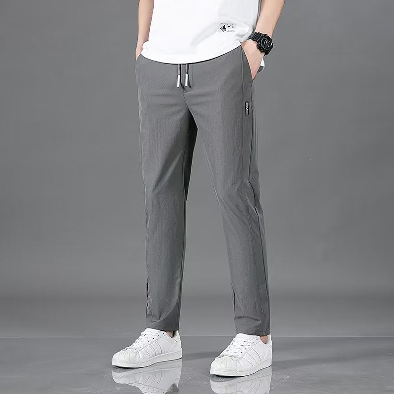Men's Ice Silk Plus Size Straight-Leg Pants in casualwear, featuring lightweight, breathable fabric and a relaxed fit.