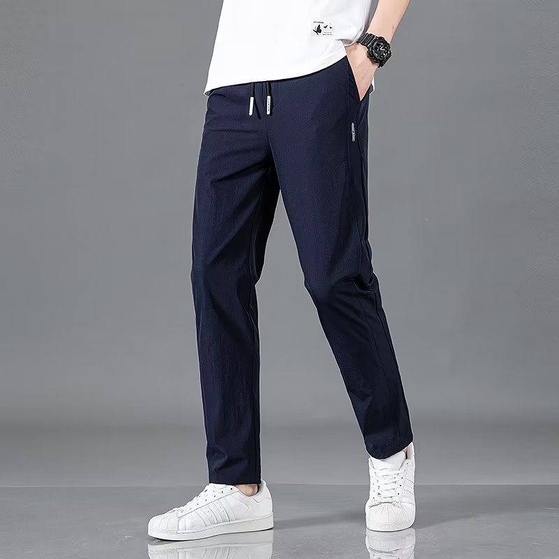 Men's Ice Silk Plus Size Straight-Leg Casual Pants by FitiqueFit, showcasing lightweight, smooth fabric and relaxed fit.