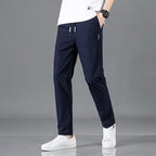 Men's Ice Silk Plus Size Straight-Leg Casual Pants by FitiqueFit, showcasing lightweight, smooth fabric and relaxed fit.