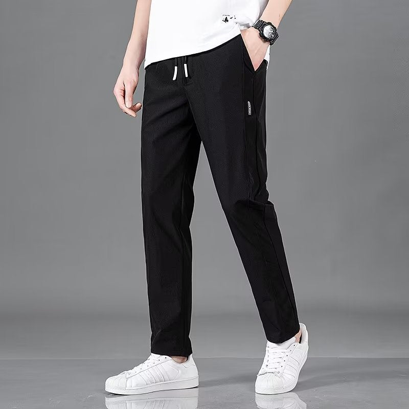 Men's Ice Silk Plus Size Straight-Leg Casual Pants by FitiqueFit, showcasing smooth ice silk fabric and comfortable fit.