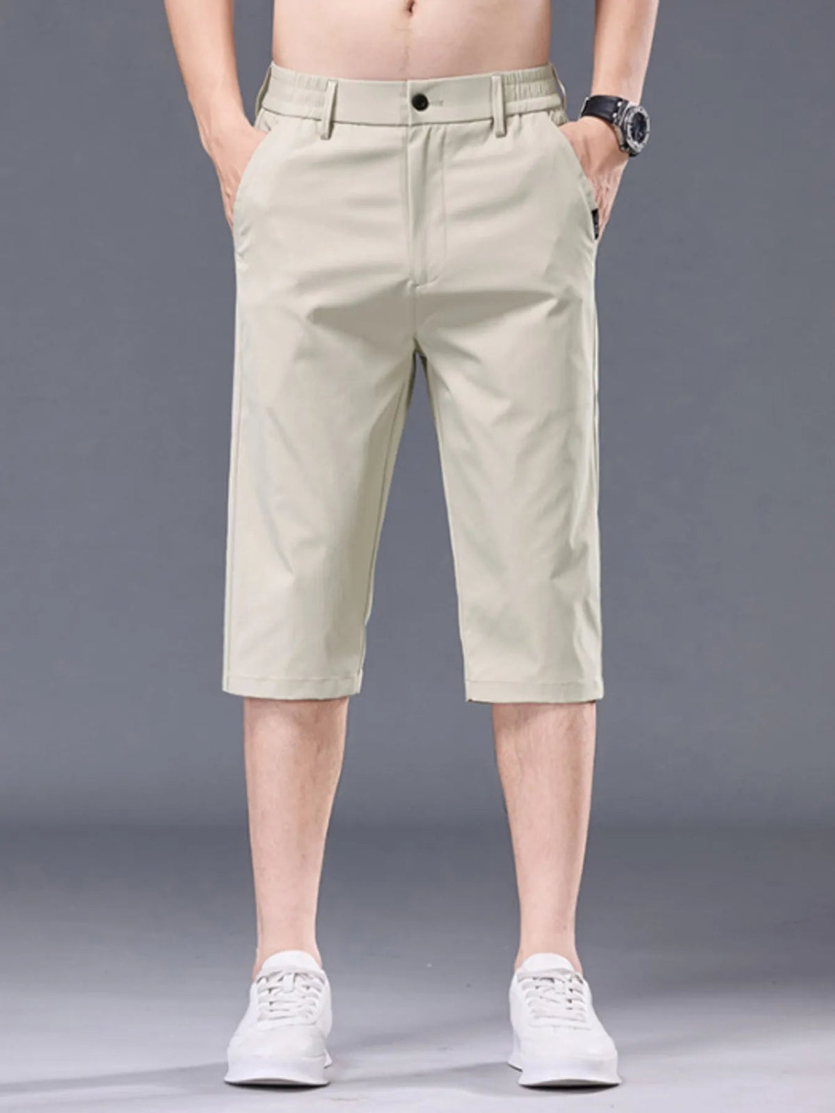 Men's plus size casual stretch shorts with pockets by Plush Fashion Hub, showing a comfortable fit and practical design.