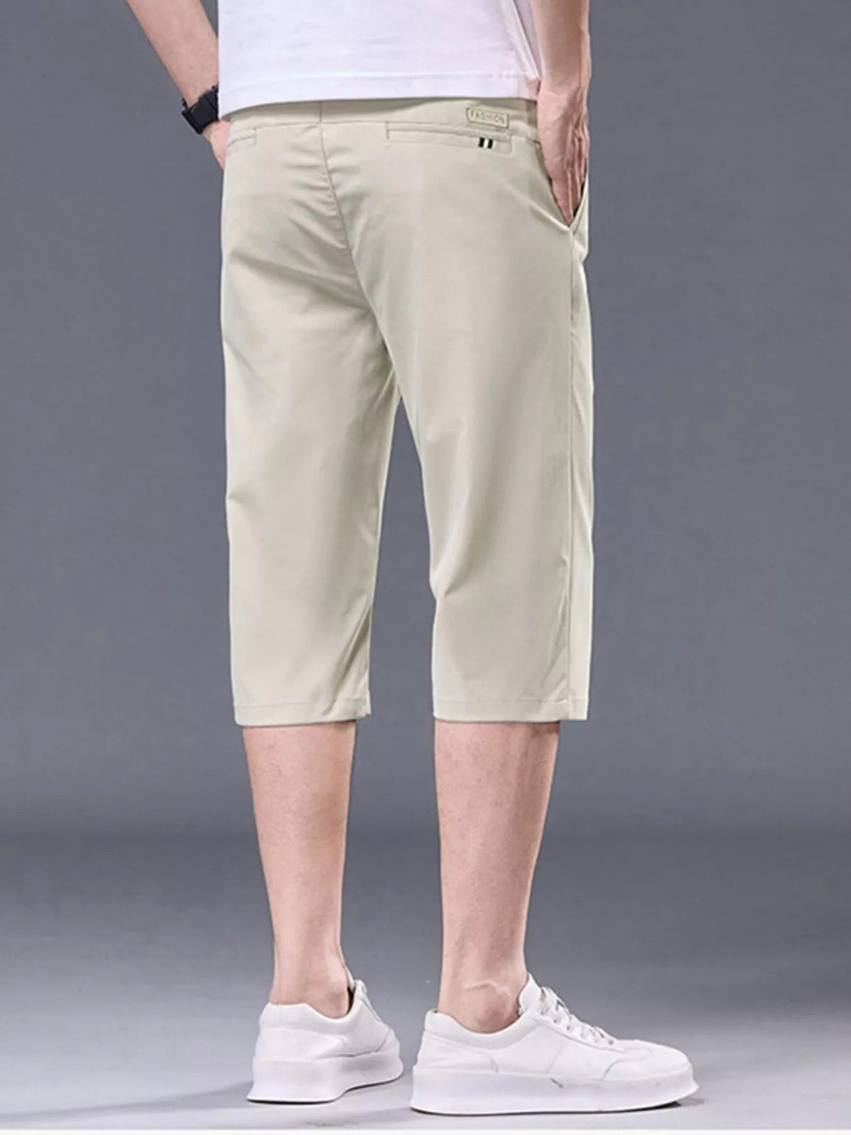 Men's plus size casual stretch shorts with pockets, made by Plush Fashion Hub, featuring comfortable fit and functional pocket design.