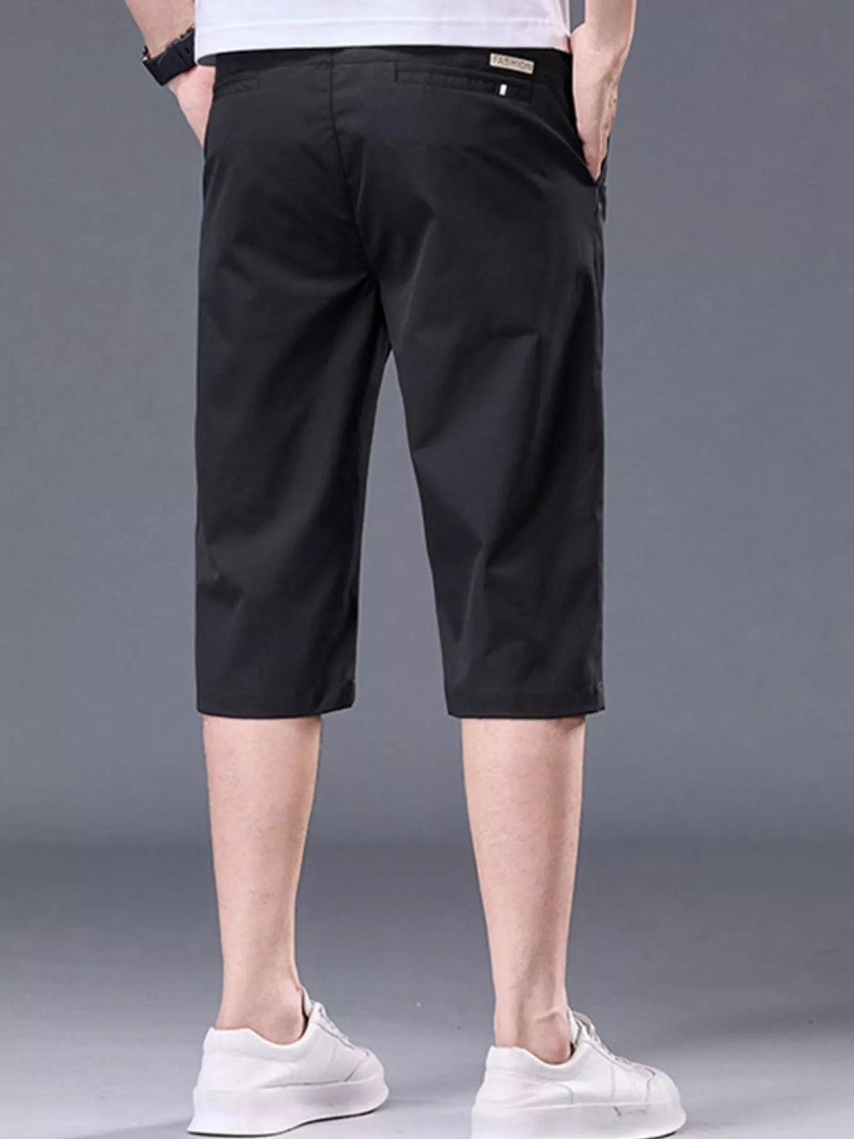Plus size men's casual stretch shorts with pockets by Plush Fashion Hub, showing comfortable fit and functional front and back pockets.