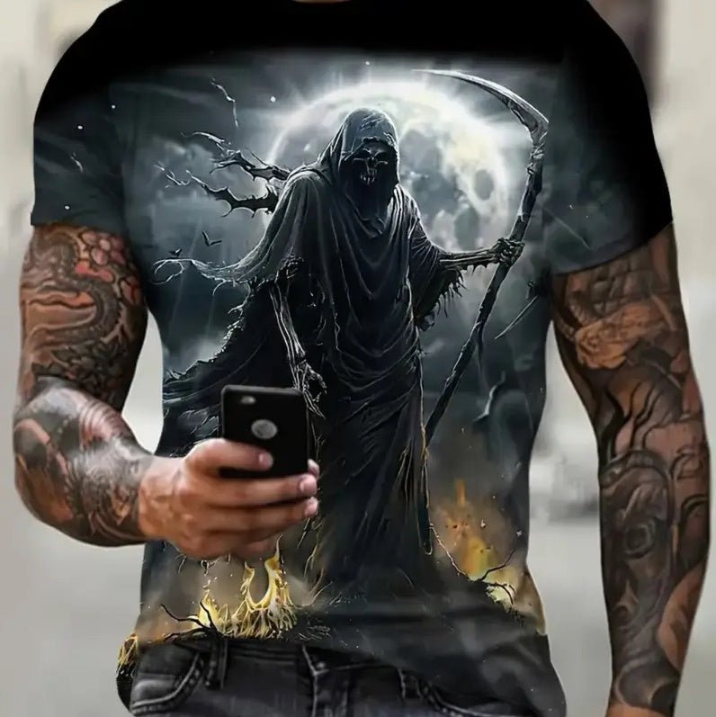 Men's printed short-sleeved streetwear shirt by FitiqueFit, featuring bold graphic design and casual fit.