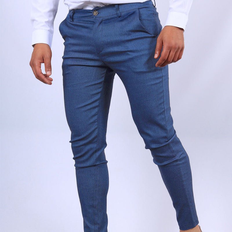 Men's slim fit button trousers by FitiqueFit, versatile casual and office wear, shown in a stylish, well-fitted design.