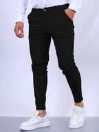 Men's slim fit button trousers by FitiqueFit, versatile casual and office wear in a stylish, tailored design.