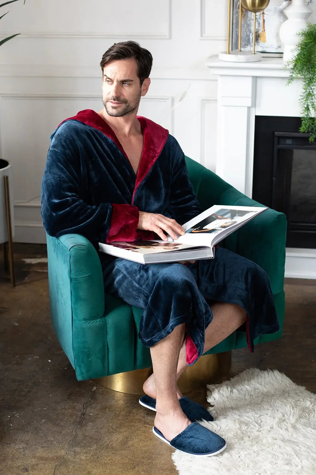Men’s hooded robe by Lotus Linen, ultra-soft plush fabric with cozy comfort for everyday wear.