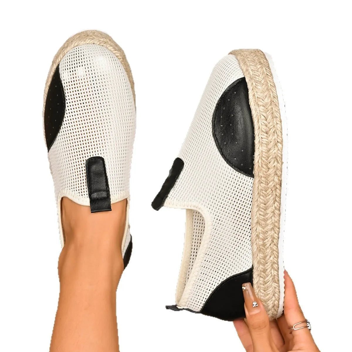 Women's breathable mesh espadrille platform slip-on flats by Plush Fashion Hub, featuring a lightweight, stylish design with a comfortable fit.