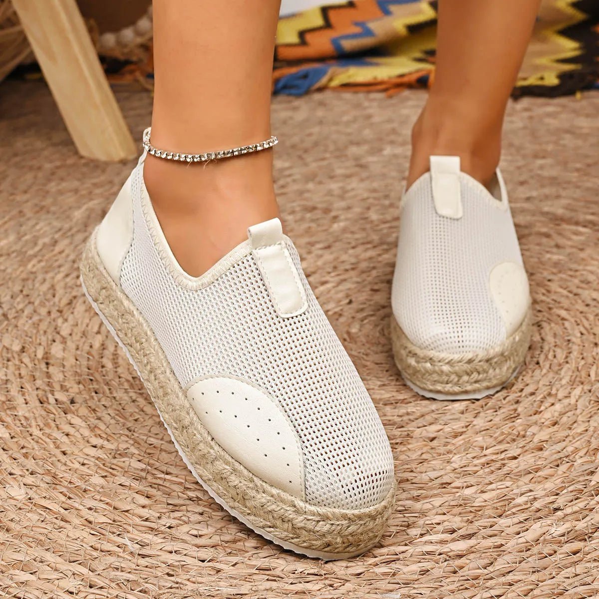 Women's breathable mesh espadrille platform slip-on flats by Plush Fashion Hub featuring comfortable, lightweight design and stylish slip-on style.