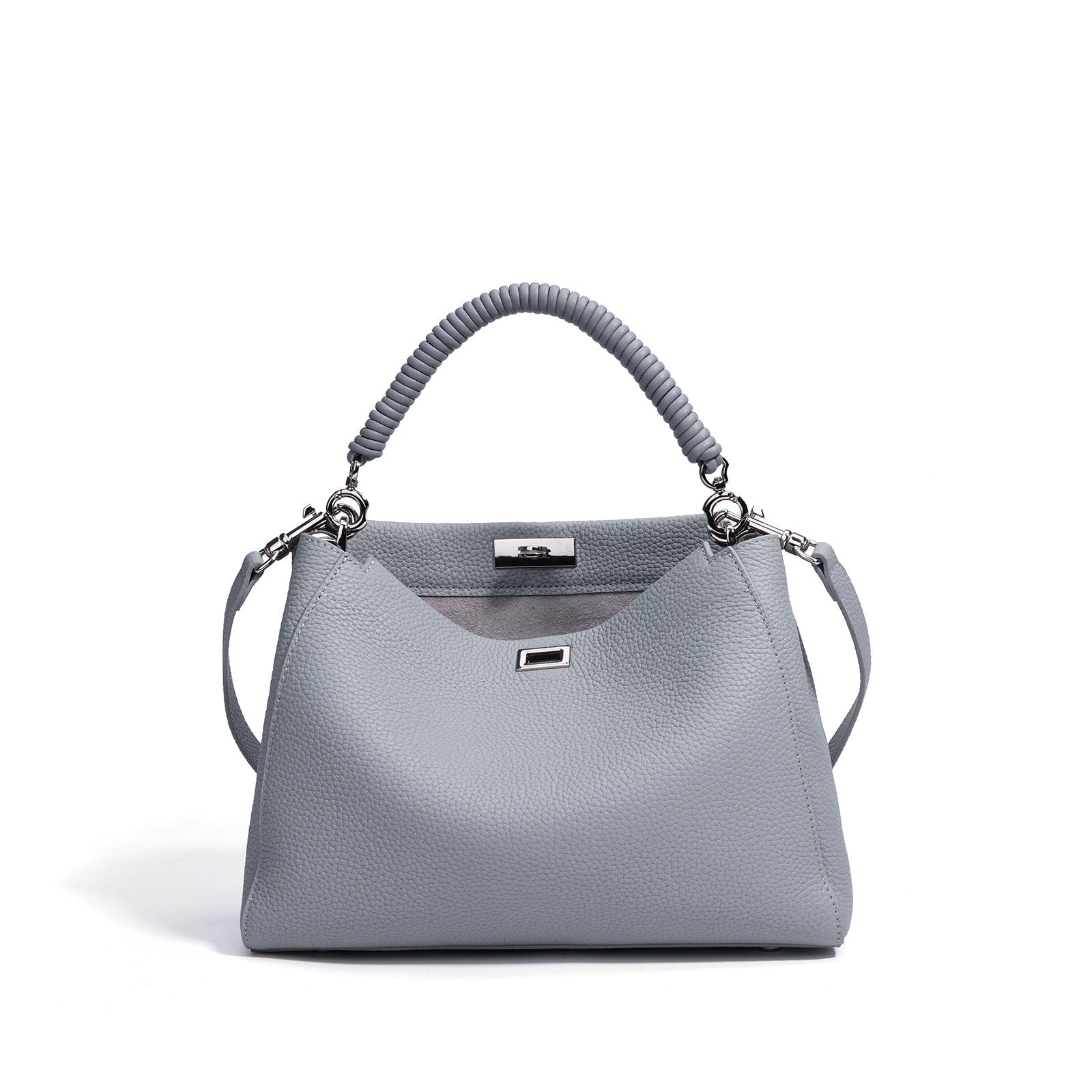 Motorcycle-style fashion large-capacity crossbody bag with multiple compartments, black and silver design, for women.
