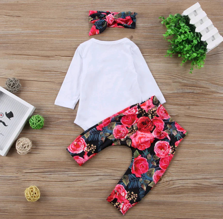 Girls' autumn cotton romper set with matching headband, featuring a two-piece design perfect for fall weather.